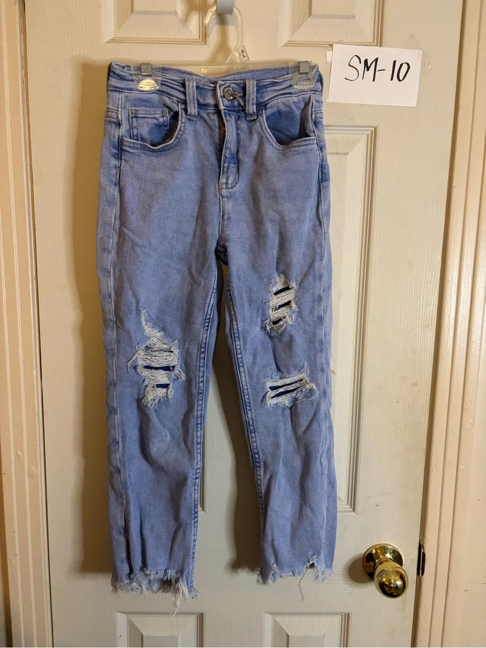 Justice Light Blue Distressed Ankle Jeans